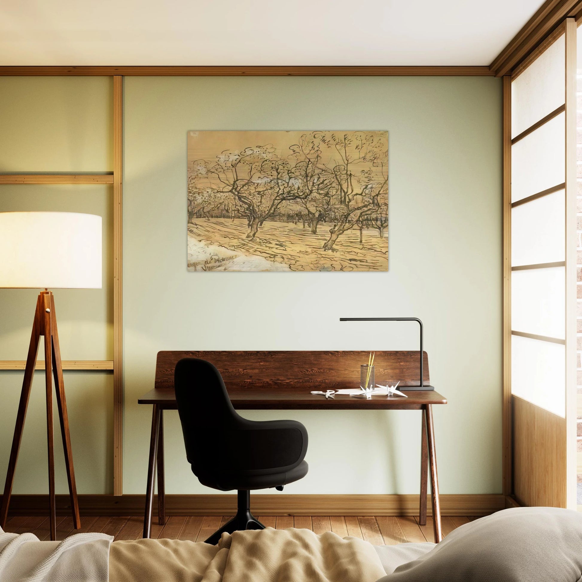 Orchard with Blossoming Plum Trees The White Orchard - Vincent van Gogh Brushed Aluminum Print - 70x100 cm / 28x40 inches | Vincent van Gogh Aluminum Print | Vincent van Gogh Prints