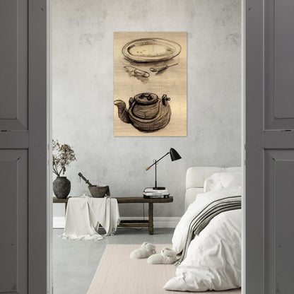 Plate with Cutlery and a Kettle - Vincent van Gogh Brushed Aluminum Print - 70x100 cm / 28x40 inches | Vincent van Gogh Aluminum Print | Vincent van Gogh Prints