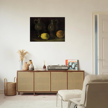 Still Life with Two Jars and Two Pumpkins - Vincent van Gogh Brushed Aluminum Print - 70x100 cm / 28x40 inches | Vincent van Gogh Aluminum Print | Vincent van Gogh Prints