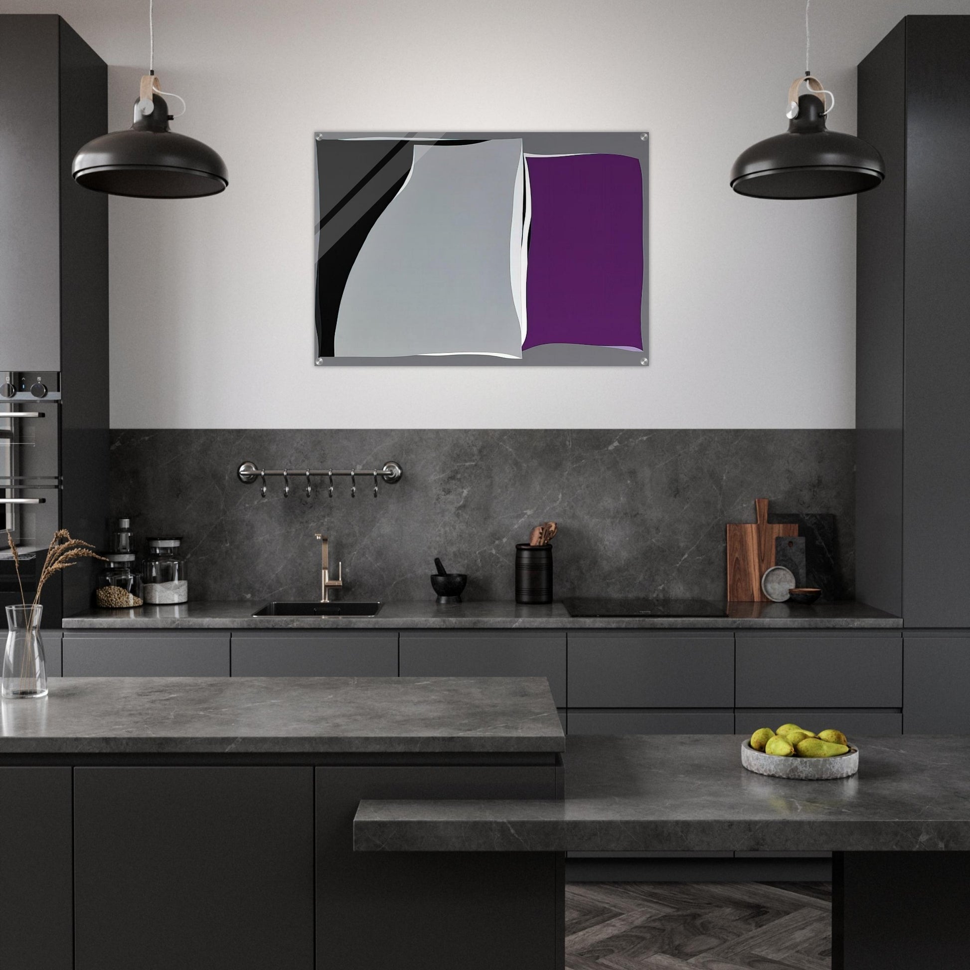 Black  Gray Curves with Purple - 1960 - Karl Benjamin Acrylic Print - 70x100 cm / 28x40″ inches | Karl Benjamin Wall Art | Karl Benjamin Prints
