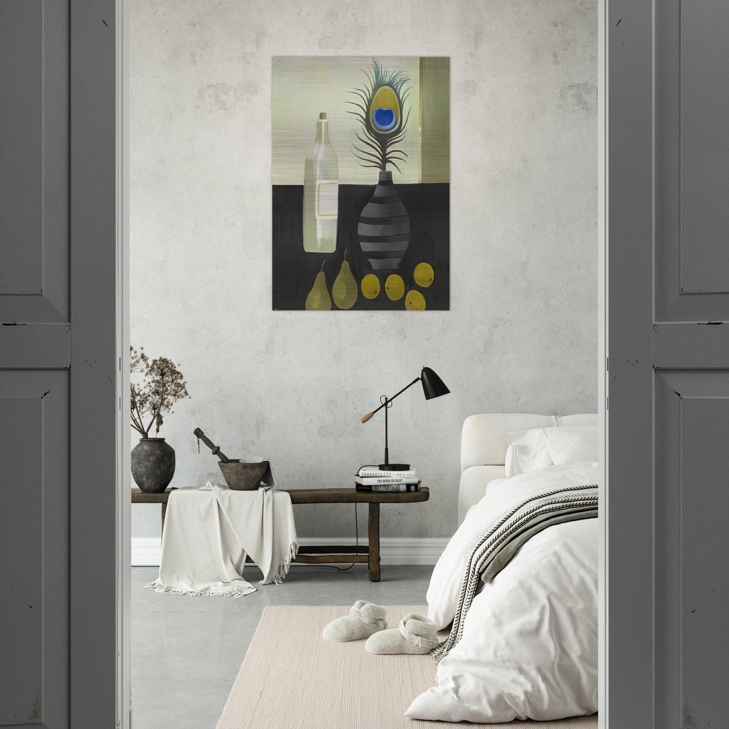 Peacock Feather Still Life - 2009 - Mary Fedden Brushed Aluminum Print - 70x100 cm / 28x40 inches | Mary Fedden Aluminum Print | Mary Fedden Prints