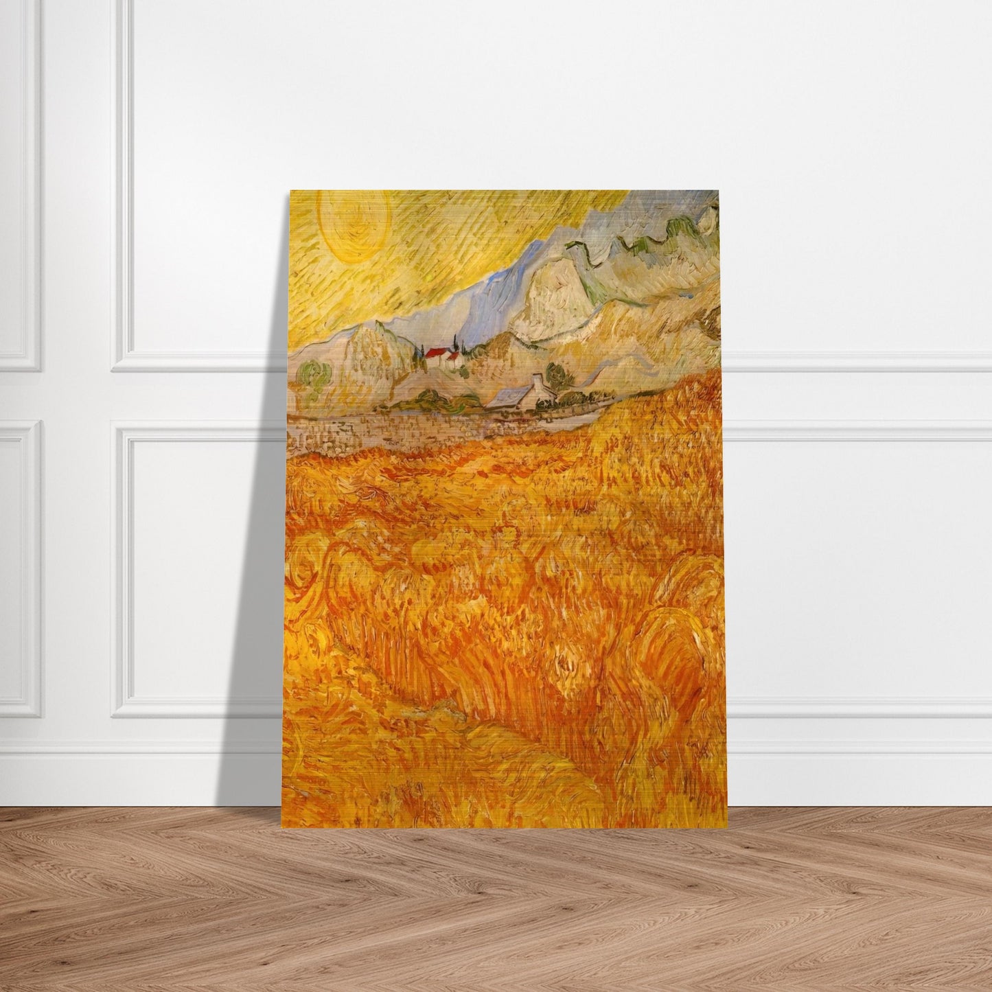 Wheat Field behind Saint Paul Hospital with a Reaper - Vincent van Gogh Brushed Aluminum Print - 70x100 cm / 28x40 inches | Vincent van Gogh Aluminum Print | Vincent van Gogh Prints