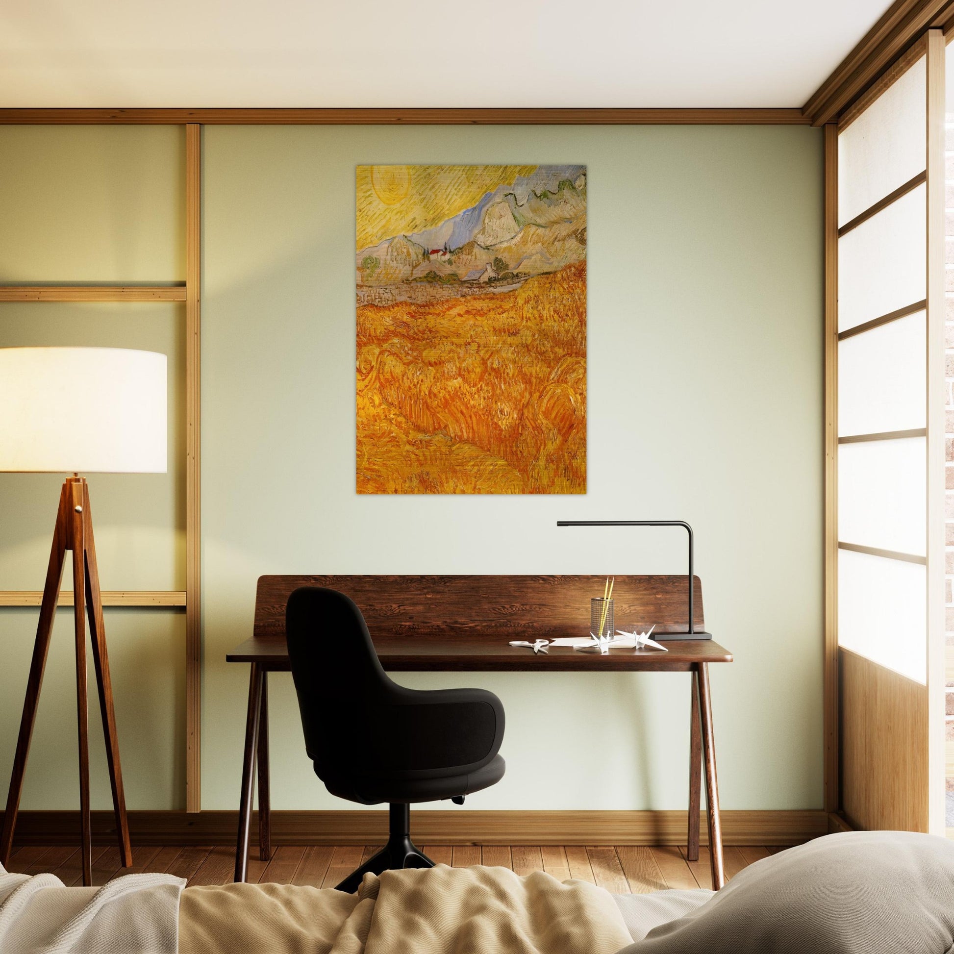 Wheat Field behind Saint Paul Hospital with a Reaper - Vincent van Gogh Brushed Aluminum Print - 70x100 cm / 28x40 inches | Vincent van Gogh Aluminum Print | Vincent van Gogh Prints