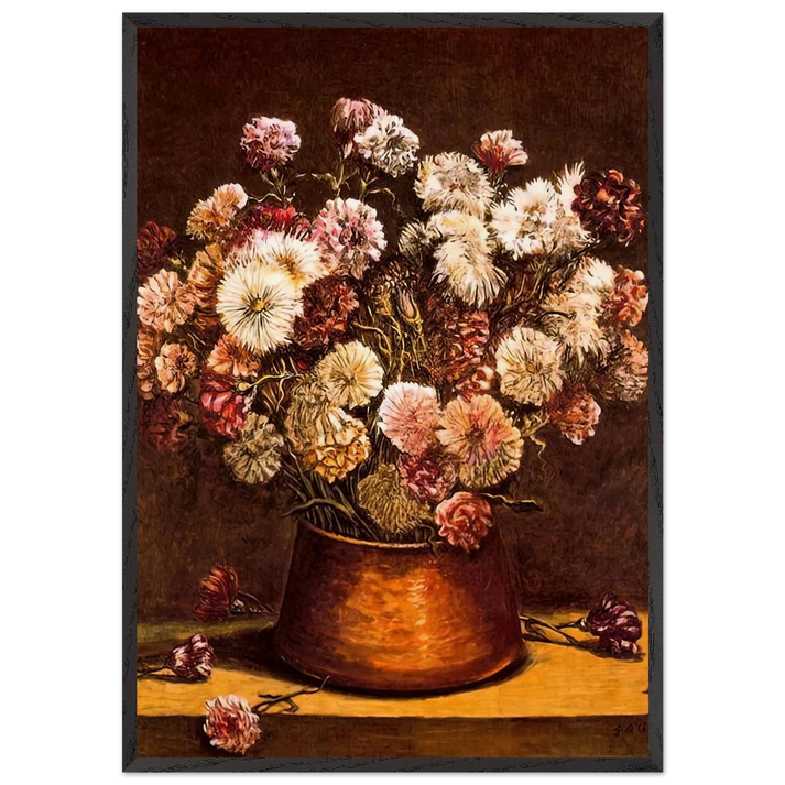 STILL LIFE WITH FLOWERS IN COPPER BOWL - Giorgio de Chirico 70x100 cm / 28x40 inches Framed Art Print – Black Wooden Frame