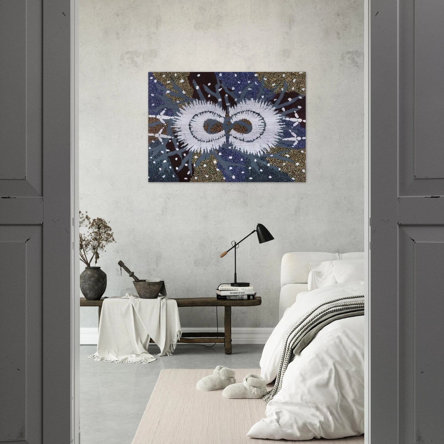 Eagle Dreaming - 1999 - Clifford Possum Tjapaltjarri Brushed Aluminum Print - 70x100 cm / 28x40 inches | Clifford Possum Tjapaltjarri Aluminum Print | Clifford Possum Tjapaltjarri Prints