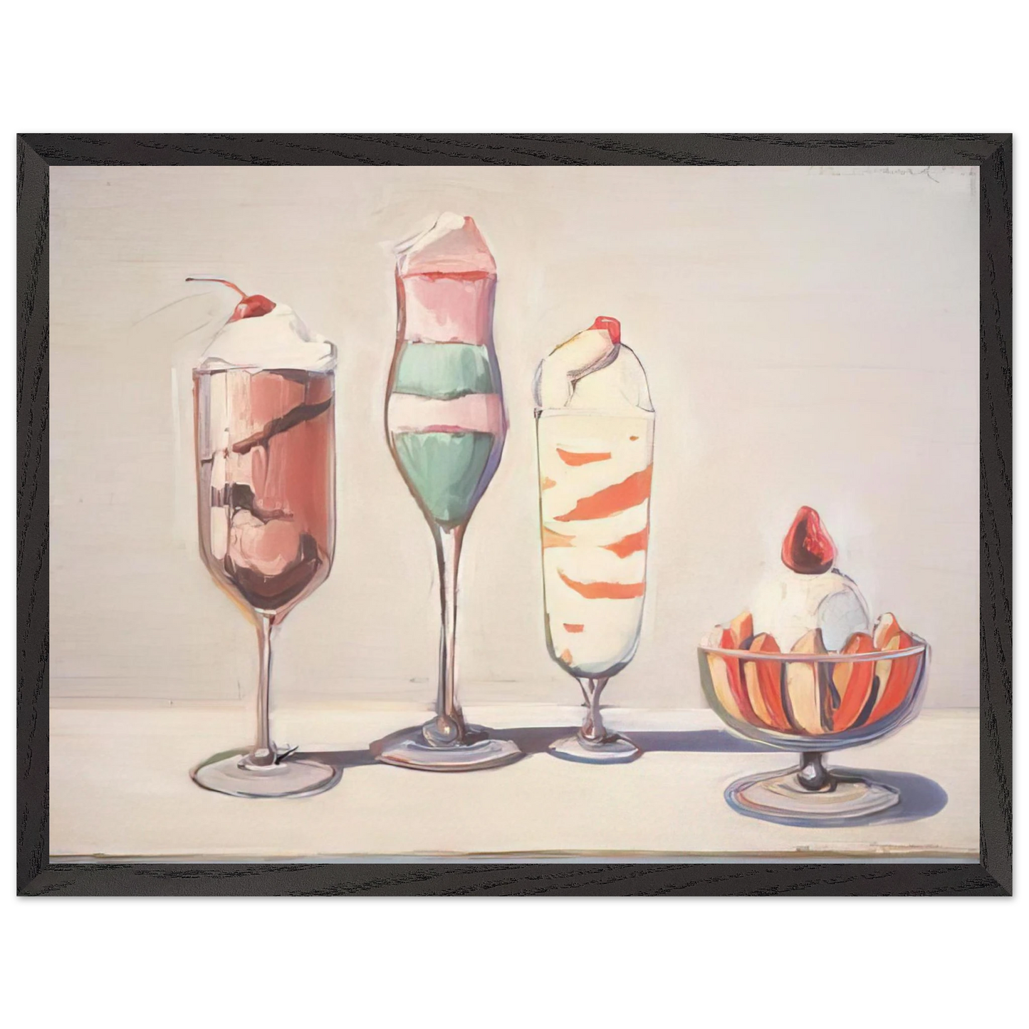 Wayne Thiebaud - Four Sundaes - Pop Art Wall Art - 30x40 cm / 12x16 inches - Premium Wooden Framed Poster With Fine Art Paper-canvas - Wood frame