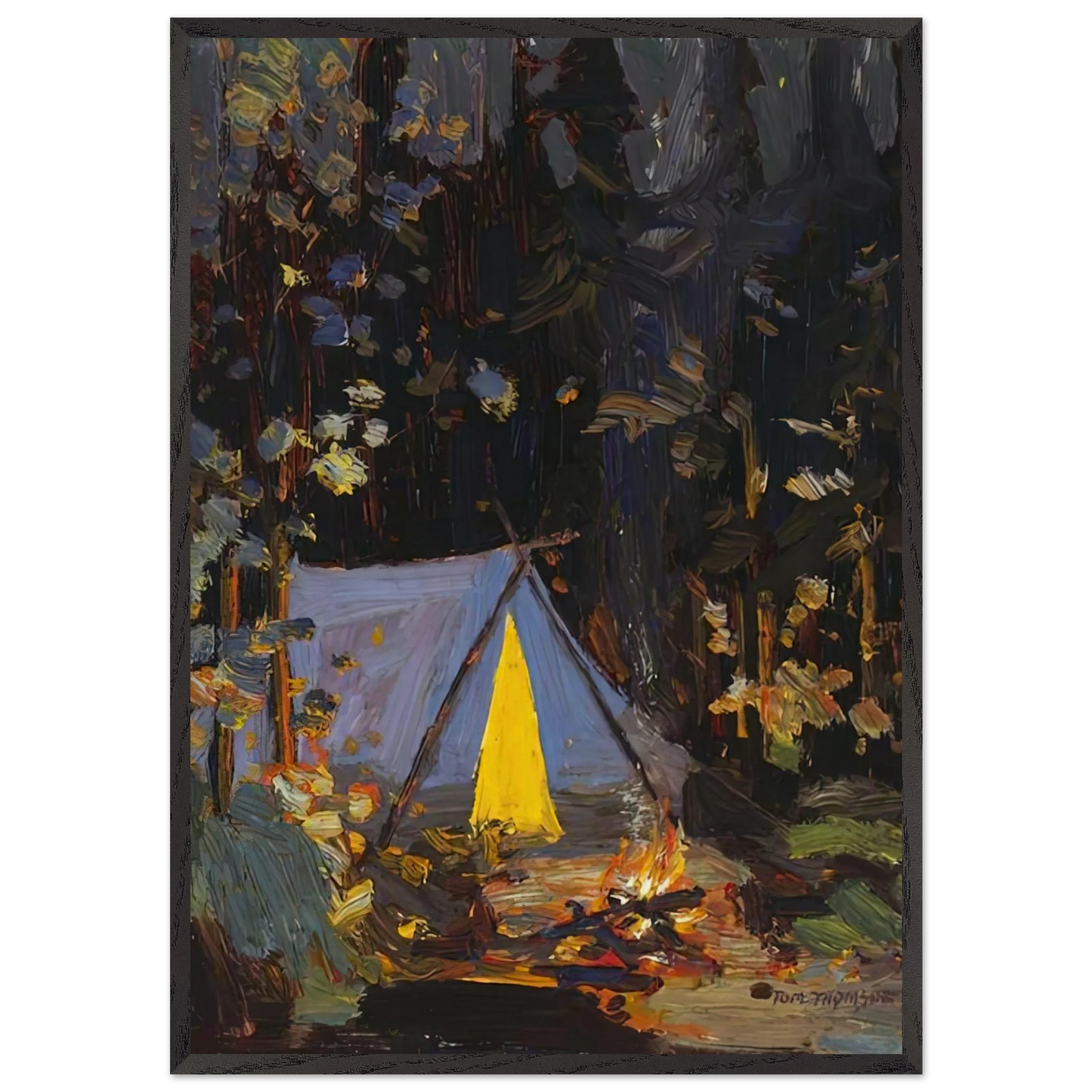 CAMPFIRE 1916 - Tom Thomson 70x100 cm / 28x40 inches Framed Art Print – Black Wooden Frame
