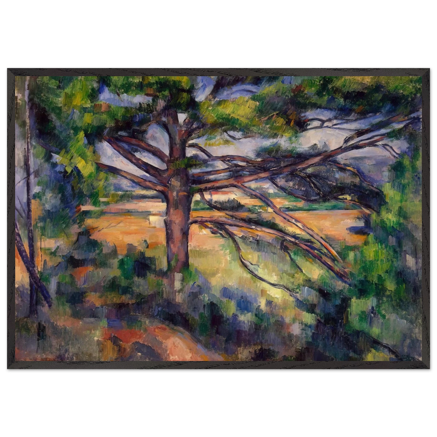Large Pine and Red Earth - Paul Cezanne 70x100 cm / 28x40 inches Framed Art Print – Black Wooden Frame