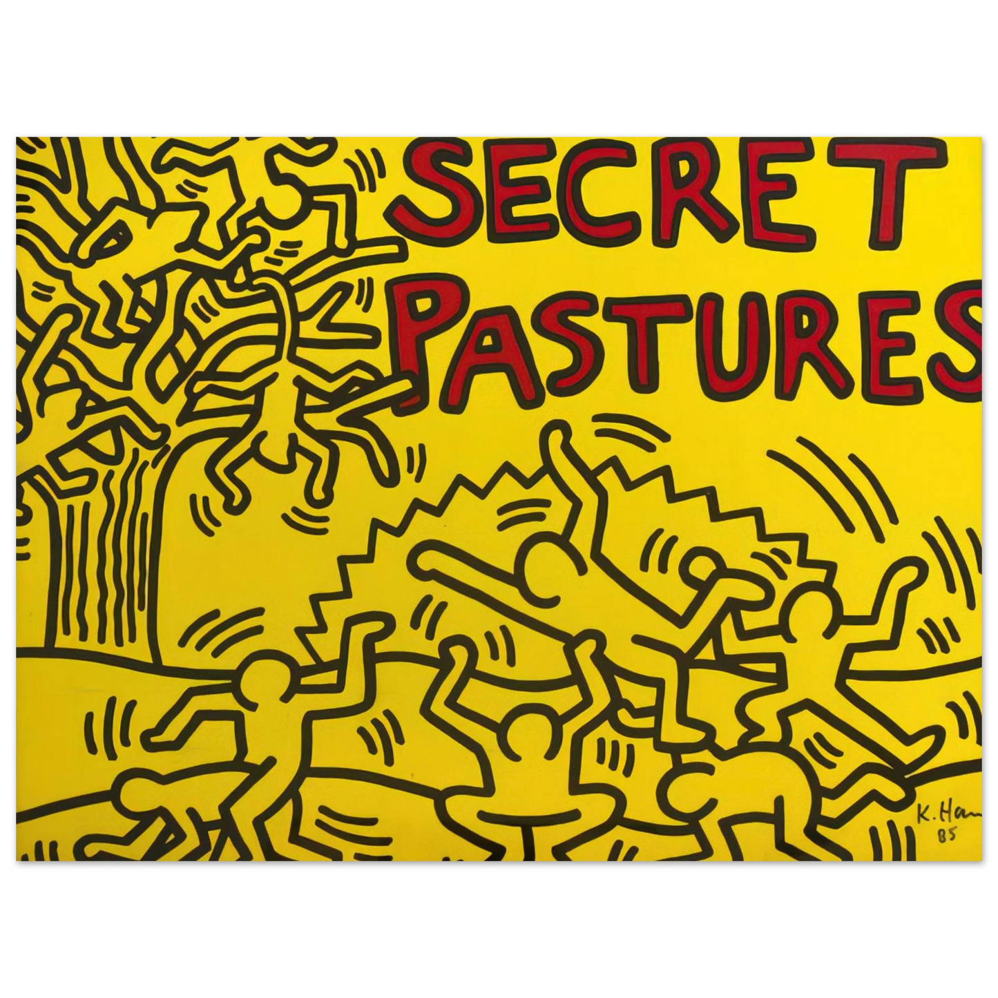 Keith Haring - A POSTER FOR THE BILL T JONES AND ARNIE ZANE PERFORMANCE PIECE SECRET PASTURES 1984  75x100 cm / 30x40inches Fine Art Poster