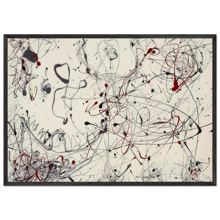 NUMBER 4 GRAY AND RED 1948 - Jackson Pollock 70x100 cm / 28x40 inches Framed Art Print – Black Wooden Frame