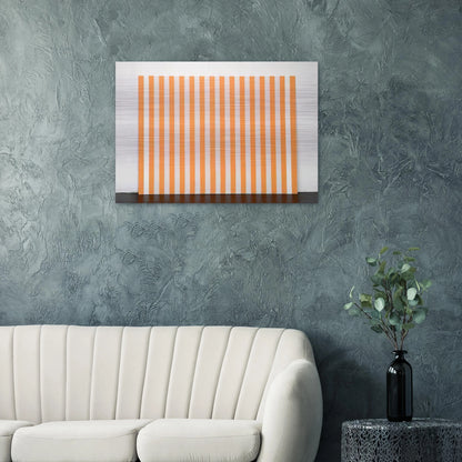 Peinture acrylique blanche sur tissu rayé blanc et orange - 1972 - Daniel Buren Brushed Aluminum Print - 70x100 cm / 28x40 inches | Daniel Buren Aluminum Print | Daniel Buren Prints