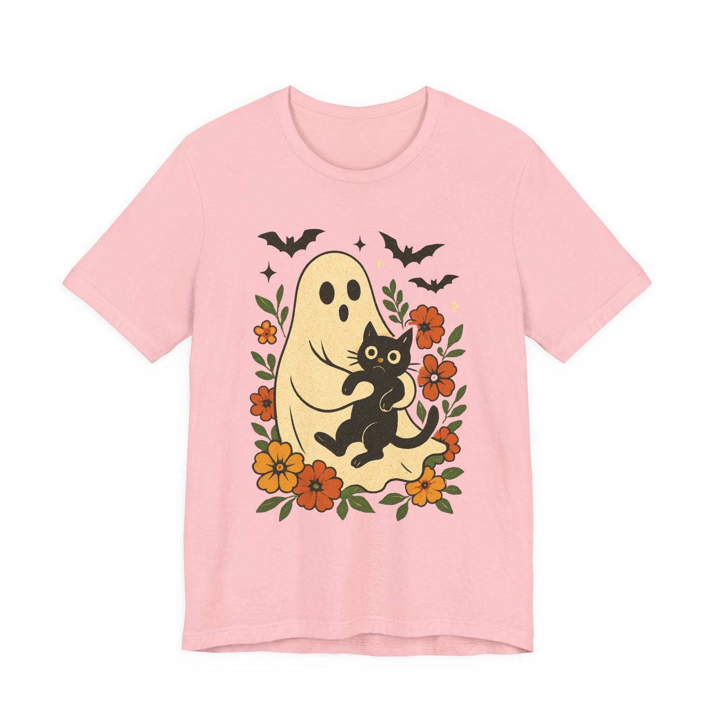 Fantôme effrayant tenant un chat noir Floral psychédélique Halloween