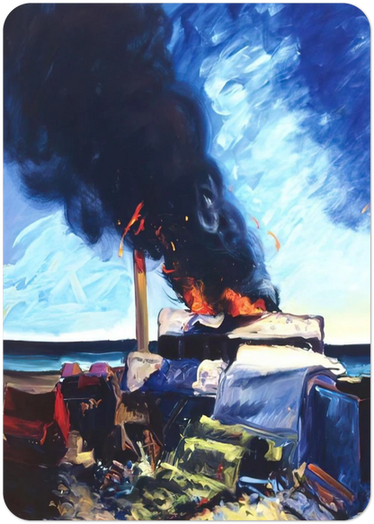 Beach Trash Burning - 1982 By Carlos Almaraz Pack of 10 Post Cards | Carlos Almaraz Post Cards | A6 (10.5 x 14.8 cm) - 4.1 x 5.8 inches
