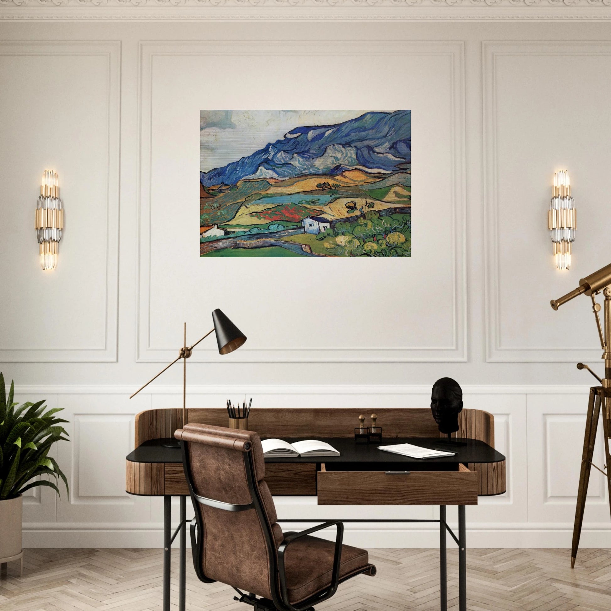 Les Alpilles, Mountain Landscape near South-Reme - Vincent van Gogh Brushed Aluminum Print - 70x100 cm / 28x40 inches | Vincent van Gogh Aluminum Print | Vincent van Gogh Prints