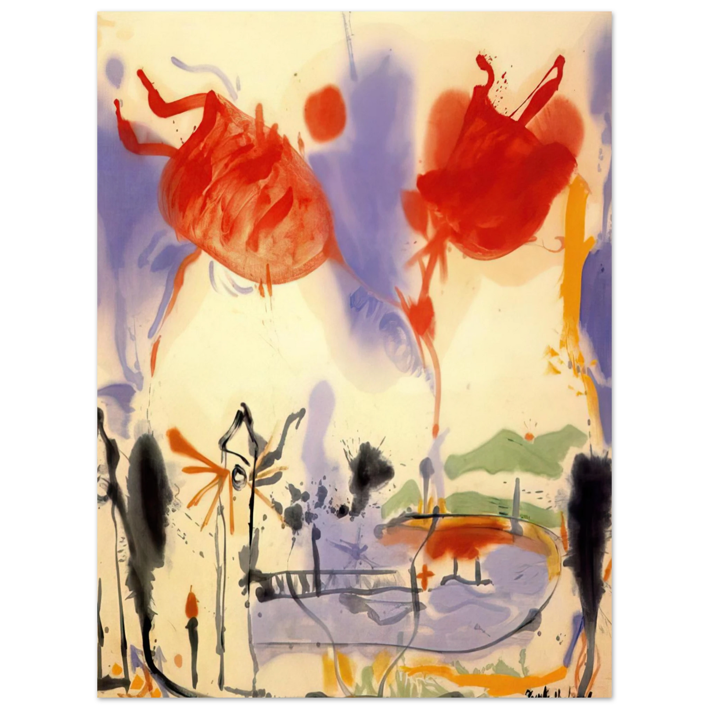 Helen Frankenthaler - Round Trip - 1957 Wall art - 27x35 cm / 11x14 inches - Premium Wooden Framed Poster With Fine Art Paper-canvas - Wood frame