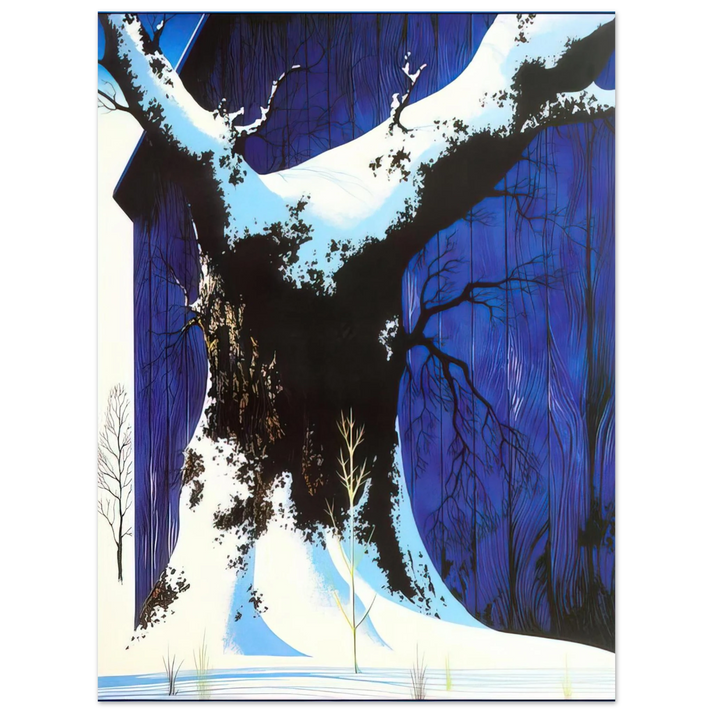 Eyvind Earle - Blue Barn and Snow  75x100 cm / 30x40inches Fine Art Poster