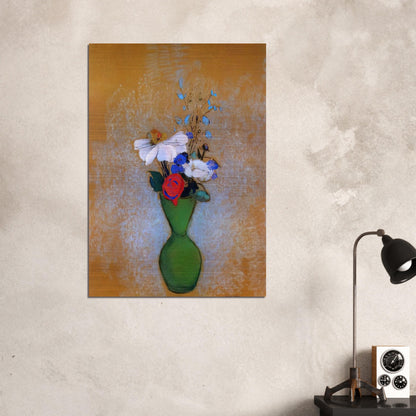 ROSE PEONY AND CORNFLOWERS IN A GREEN VASE - Odilon Redon Brushed Aluminum Print - 70x100 cm / 28x40 inches | Odilon Redon Aluminum Print | Odilon Redon Prints