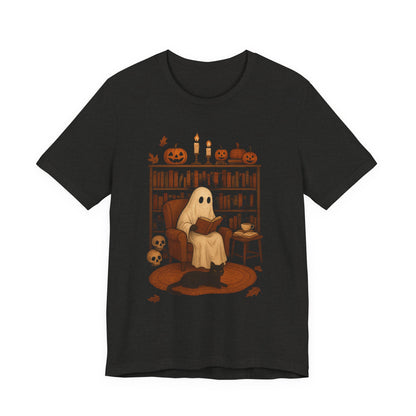Fantasma vintage leyendo libros para amantes de la biblioteca Halloween espeluznante