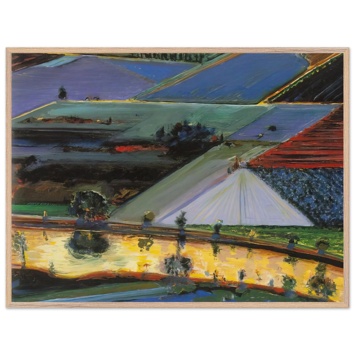 Wayne Thiebaud - Farm Channel - 1996 Wall Art - 21x29.7 cm / 8x12" - Premium Wooden Framed Poster With Fine Art Paper - Wood frame
