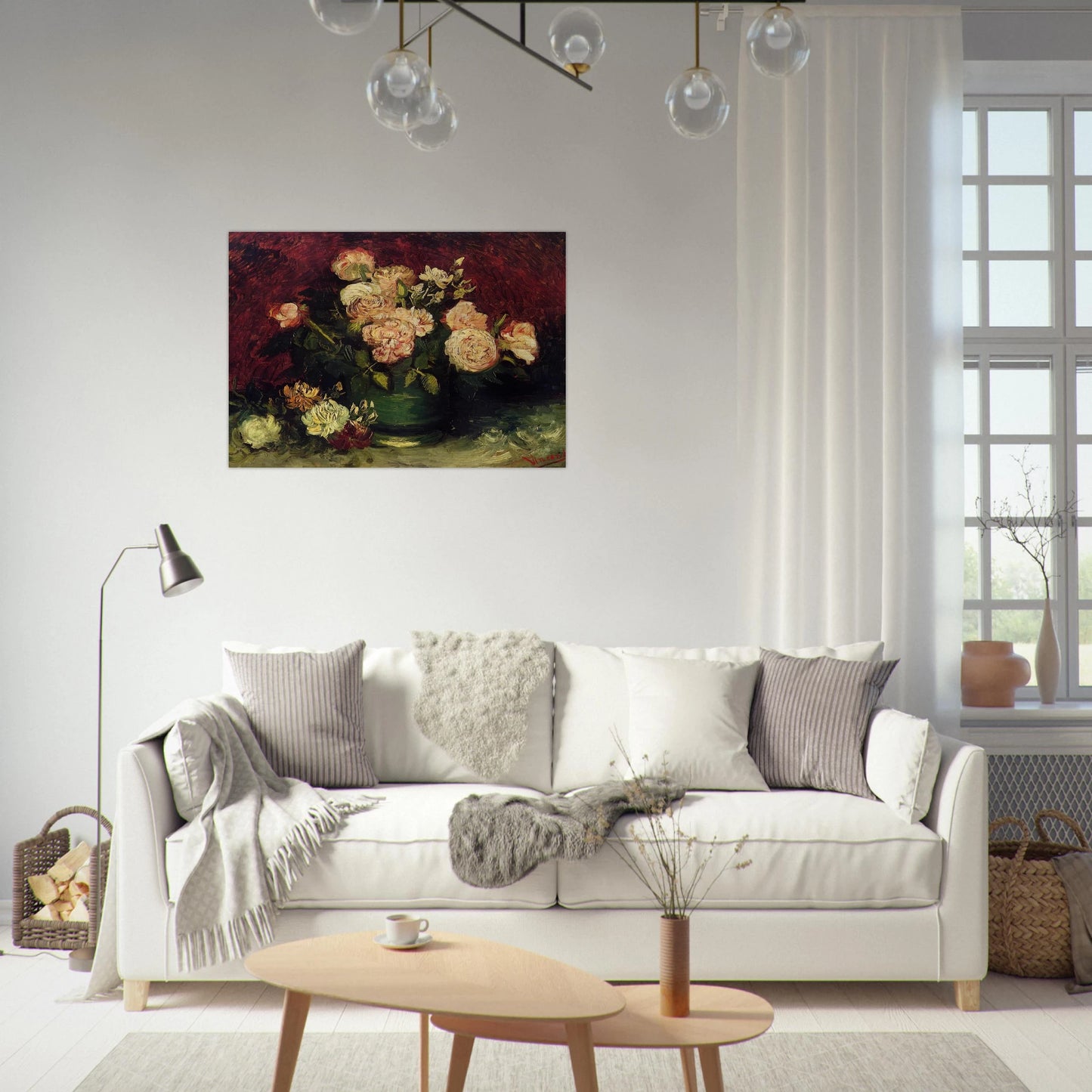 Bowl with Peonies and Roses - Vincent van Gogh Brushed Aluminum Print - 70x100 cm / 28x40 inches | Vincent van Gogh Aluminum Print | Vincent van Gogh Prints