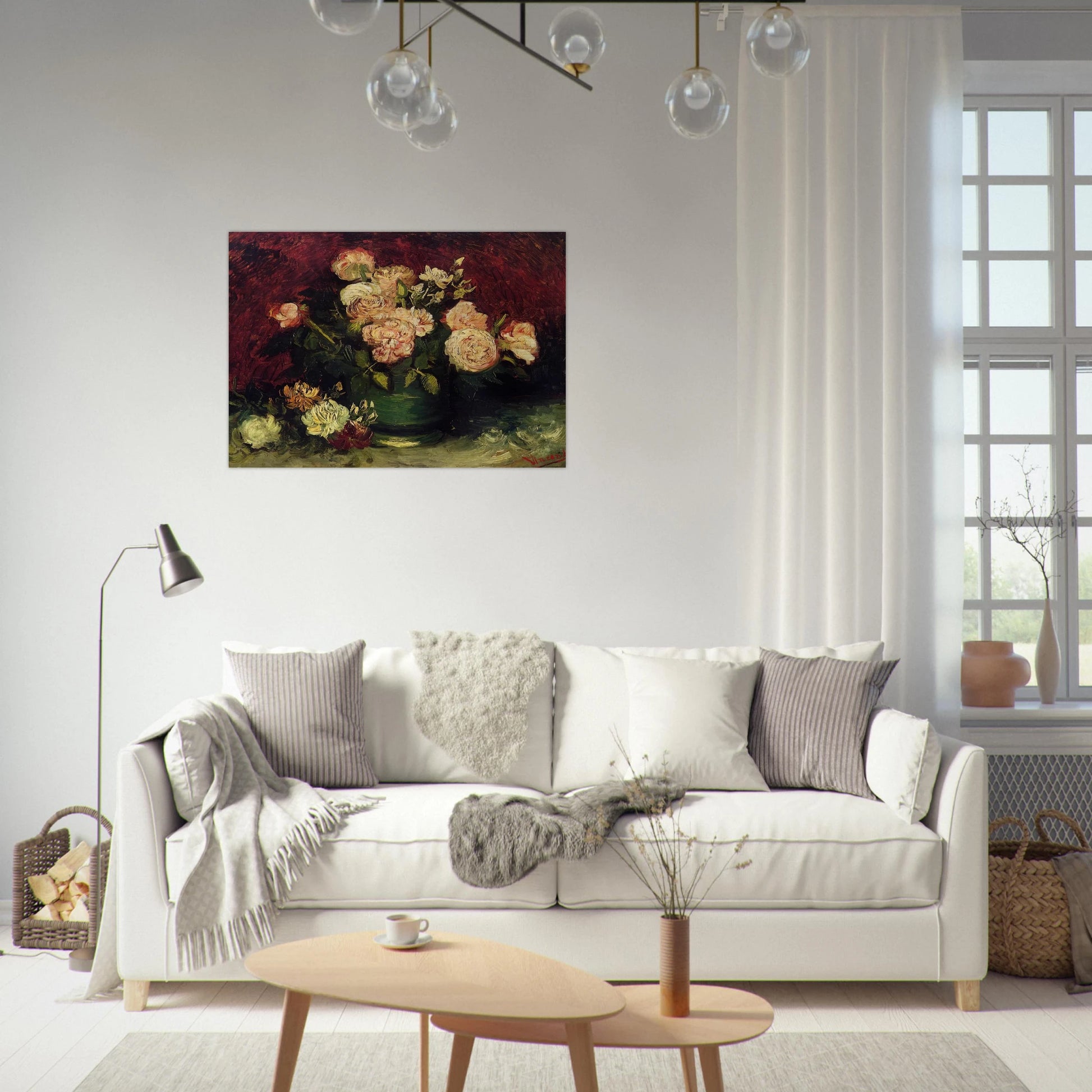 Bowl with Peonies and Roses - Vincent van Gogh Brushed Aluminum Print - 70x100 cm / 28x40 inches | Vincent van Gogh Aluminum Print | Vincent van Gogh Prints