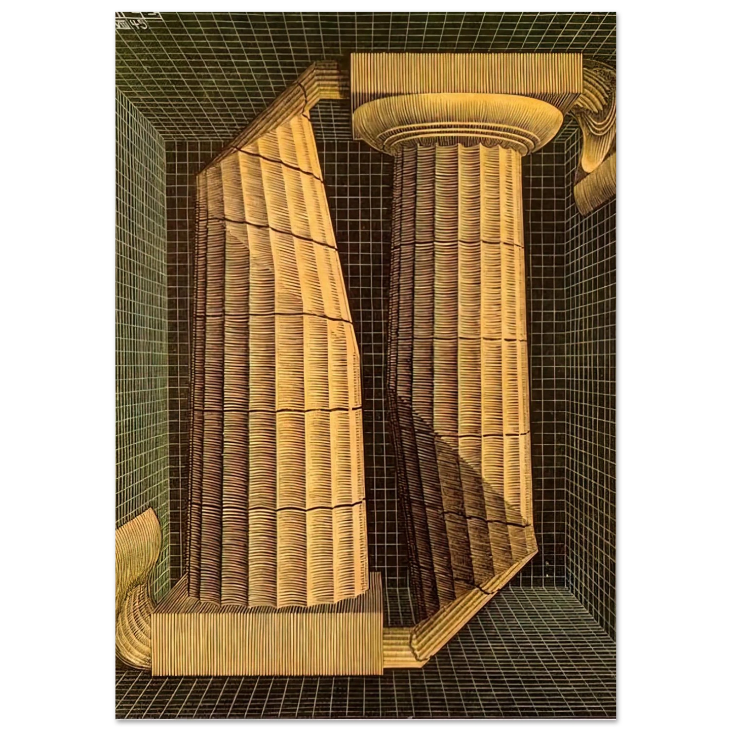 MC Escher - DORIC COLUMNS Wall Art - 30x40 cm / 12x16 inches - Premium Wooden Framed Poster With Fine Art Paper-canvas - White frame