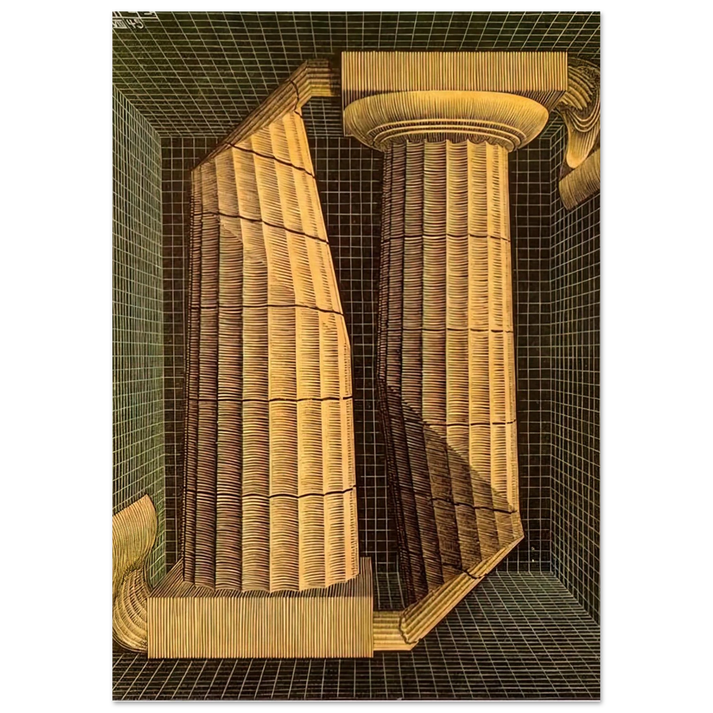 MC Escher - DORIC COLUMNS Wall Art - 30x40 cm / 12x16 inches - Premium Wooden Framed Poster With Fine Art Paper-canvas - White frame