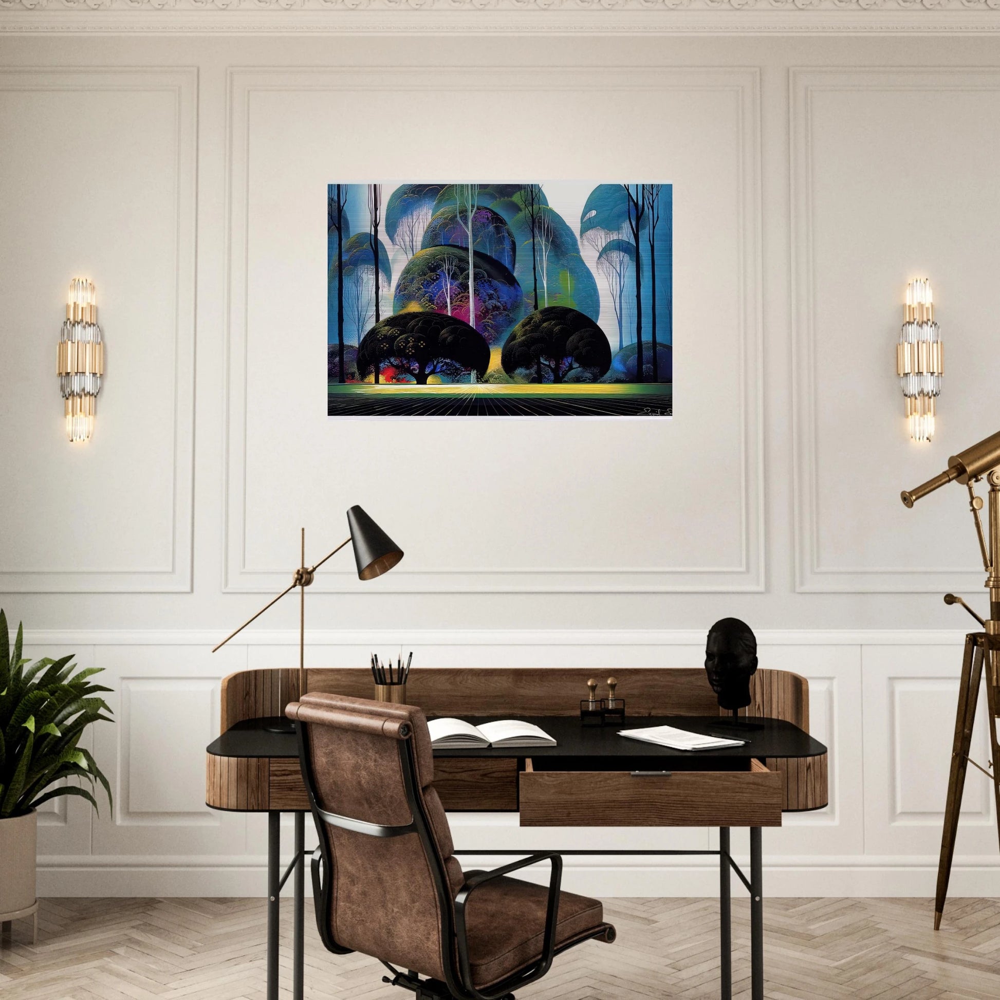 Green Forest - Eyvind Earle Brushed Aluminum Print - 70x100 cm / 28x40 inches | Eyvind Earle Aluminum Print | Eyvind Earle Prints