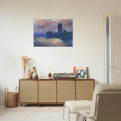 Parliament, Reflections on the Thames - claude monet Brushed Aluminum Print - 70x100 cm / 28x40 inches | claude monet Aluminum Print | claude monet Prints