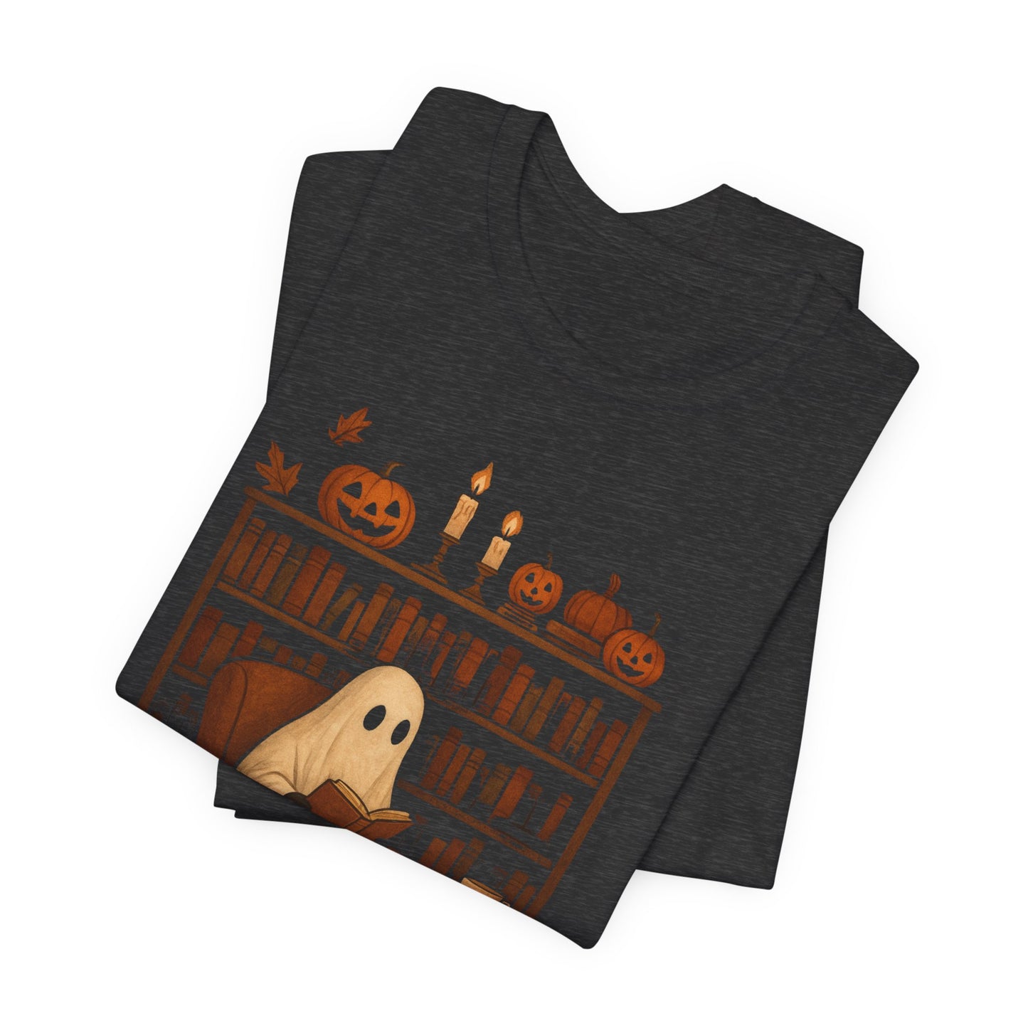 Fantasma vintage leyendo libros para amantes de la biblioteca Halloween espeluznante