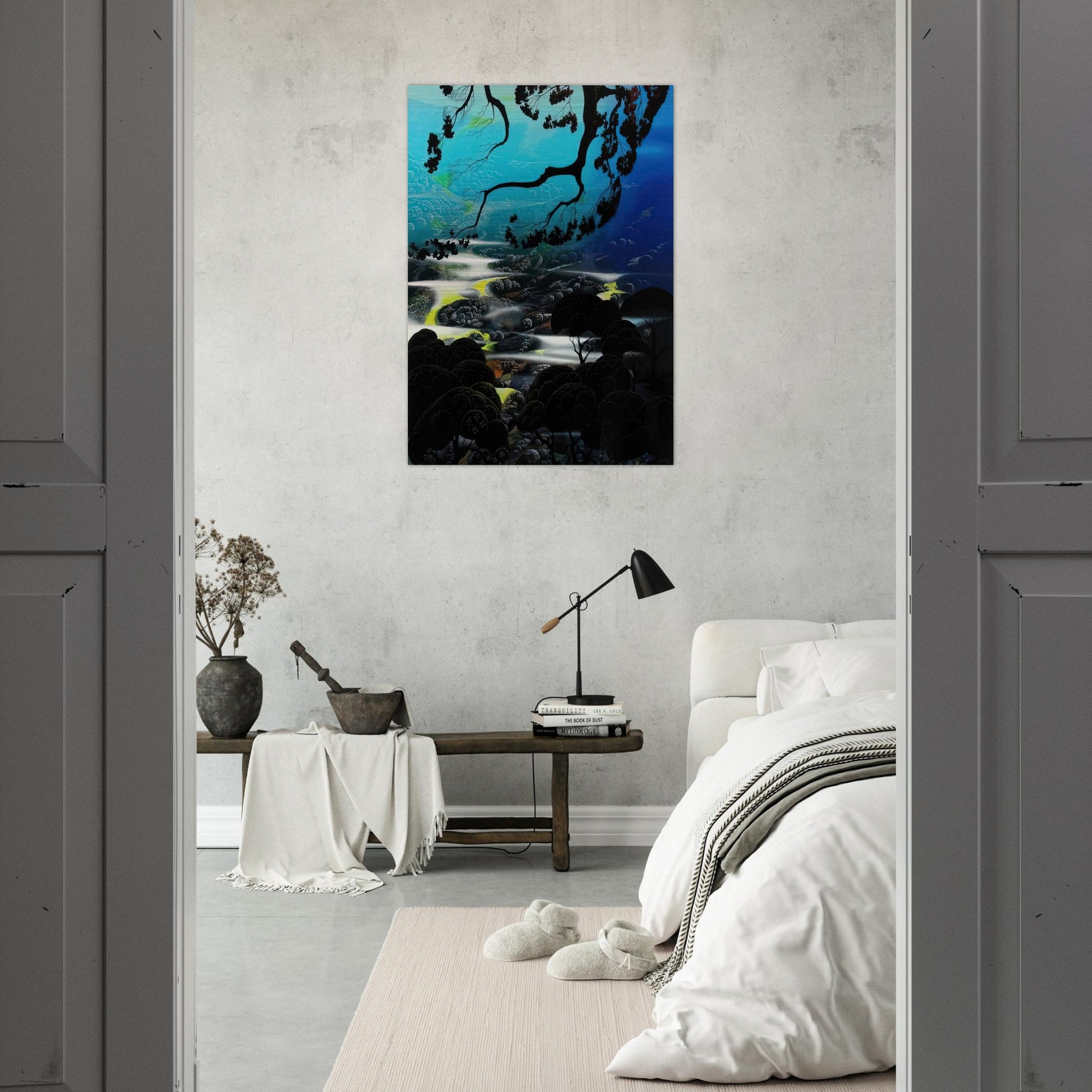 Days End - Eyvind Earle Brushed Aluminum Print - 70x100 cm / 28x40 inches | Eyvind Earle Aluminum Print | Eyvind Earle Prints