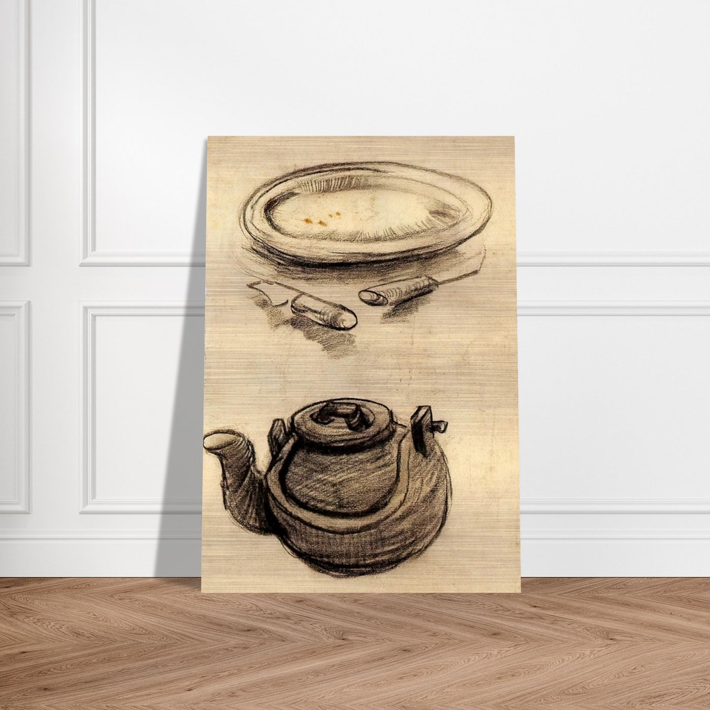 Plate with Cutlery and a Kettle - Vincent van Gogh Brushed Aluminum Print - 70x100 cm / 28x40 inches | Vincent van Gogh Aluminum Print | Vincent van Gogh Prints