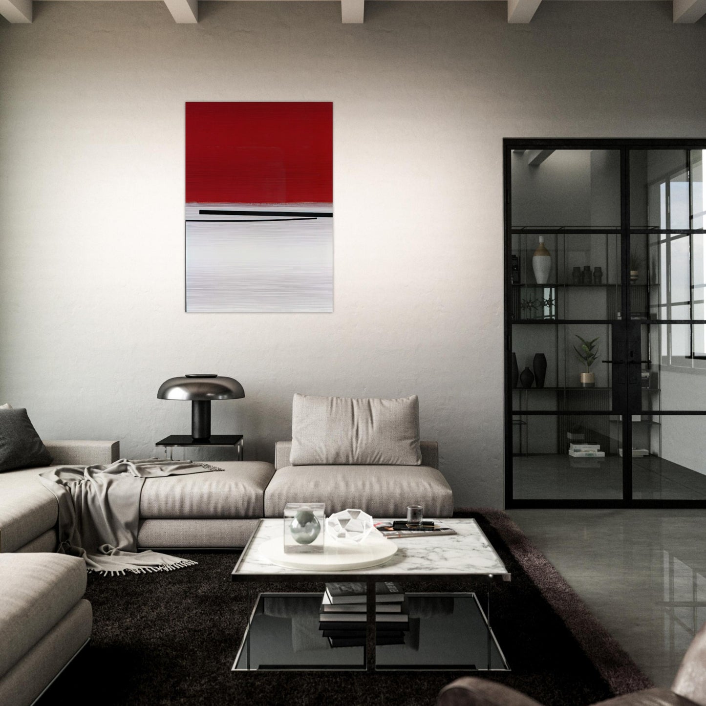 SQUARE MOTIF IN WHITE AND INDIAN RED 1960 - Victor Pasmore Brushed Aluminum Print - 70x100 cm / 28x40 inches | Victor Pasmore Aluminum Print | Victor Pasmore Prints