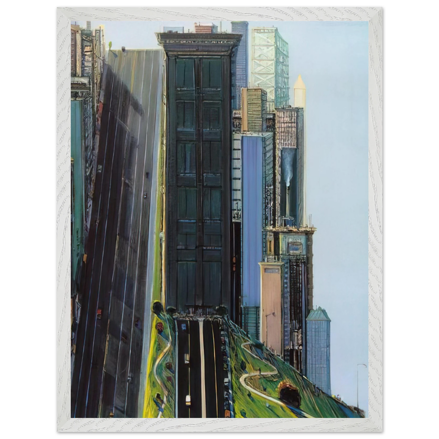 Wayne Thiebaud - Hill Street Day City - 1981 Wall Art - 30x40 cm / 12x16 inches - Premium Wooden Framed Poster With Fine Art Paper-canvas - Black frame