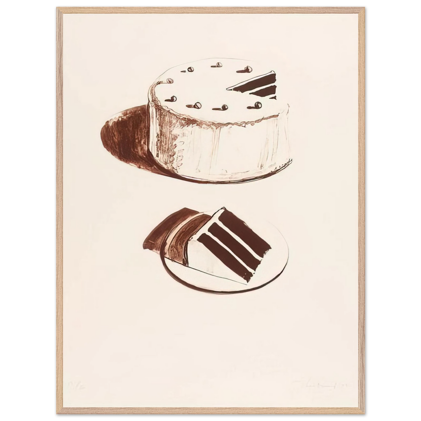 Wayne Thiebaud - Chocolate Cake - 1971 Wall Art - 21x29.7 cm / 8x12" - Premium Wooden Framed Poster With Fine Art Paper-canvas - Black frame