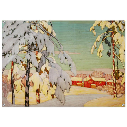 Winter Landscape with Pink House - 1918 - Lawren Harris Acrylic Print - 70x100 cm / 28x40″ inches | Lawren Harris Wall Art | Lawren Harris Prints