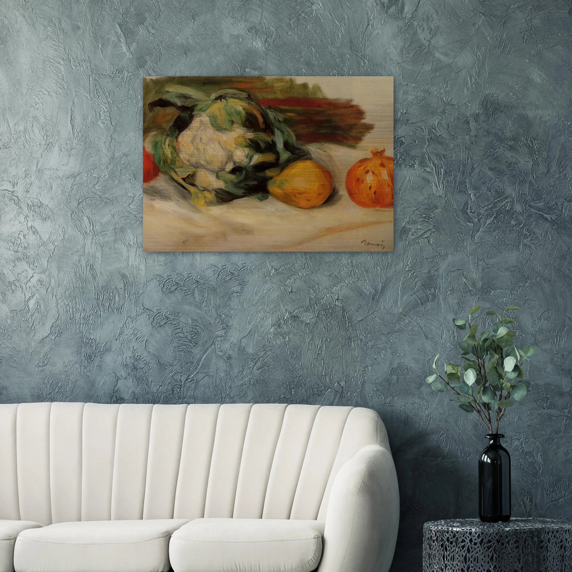 Cauliflower and Pomegranates - Pierre-Auguste Renoir Brushed Aluminum Print - 70x100 cm / 28x40 inches | Pierre-Auguste Renoir Aluminum Print | Pierre-Auguste Renoir Prints