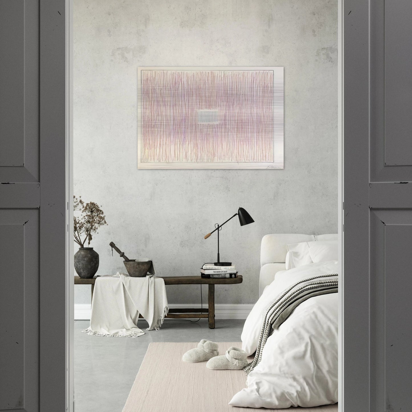 Untitled Pink Stripes-Gray Box - 1976 - Gene Davis Brushed Aluminum Print - 70x100 cm / 28x40 inches | Gene Davis Aluminum Print | Gene Davis Prints