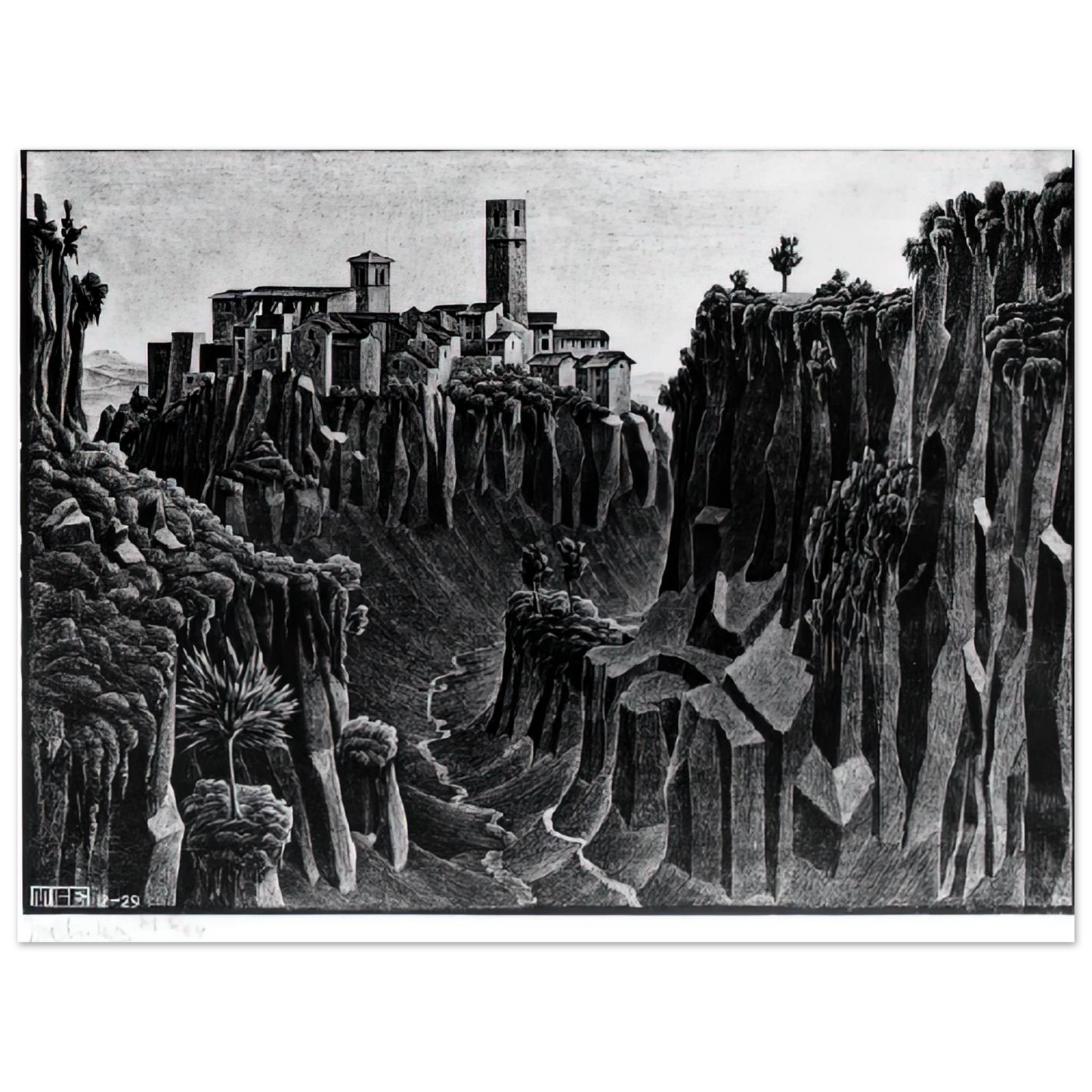 MC Escher - CIMINO BARBARANO Wall Art - 30x40 cm / 12x16 inches - Premium Wooden Framed Poster With Fine Art Paper - Wood frame