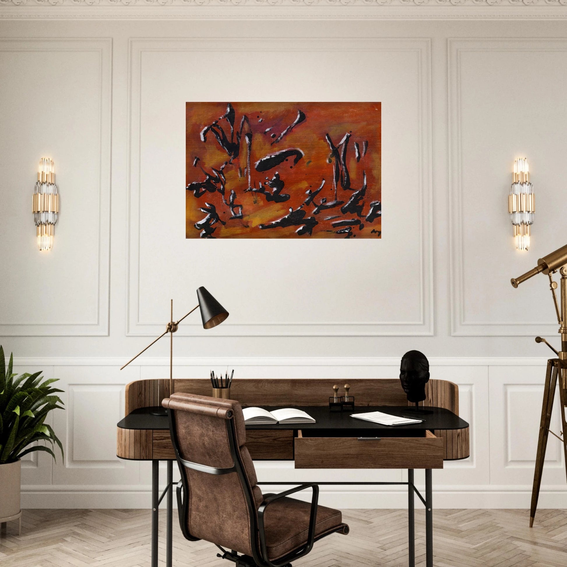 Red Abstract Composition - Art Informel, Surrealism - Henri Michaux Brushed Aluminum Print - 70x100 cm / 28x40 inches | Henri Michaux Aluminum Print | Henri Michaux Prints