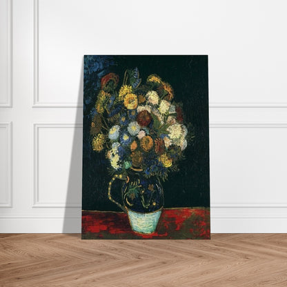 Still Life Vase with Zinnias - Vincent van Gogh Brushed Aluminum Print - 70x100 cm / 28x40 inches | Vincent van Gogh Aluminum Print | Vincent van Gogh Prints