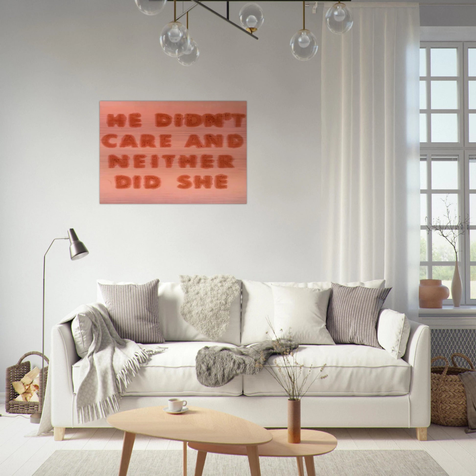 HE DIDN T CARE AND NEITHER DID SHE 1974 - Edward Ruscha Brushed Aluminum Print - 70x100 cm / 28x40 inches | Edward Ruscha Aluminum Print | Edward Ruscha Prints