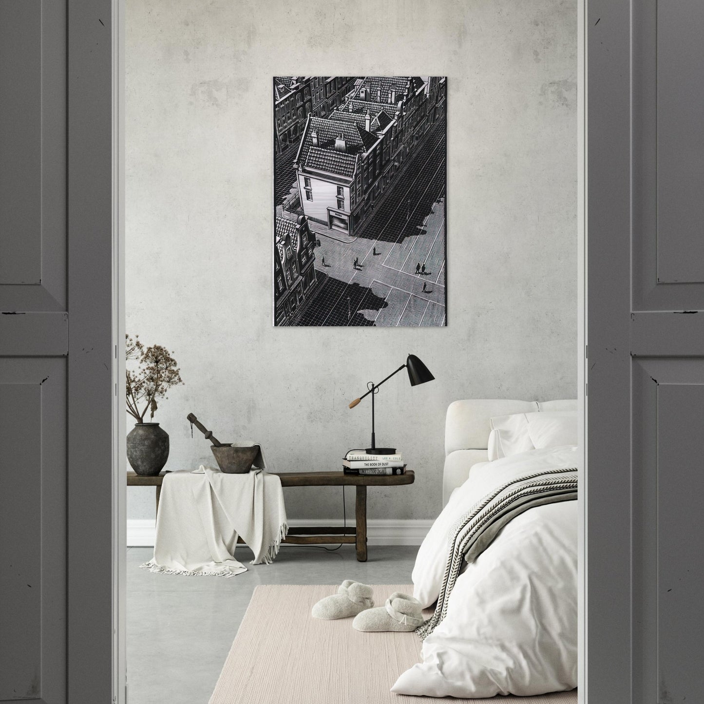 DELFT - MC Escher Brushed Aluminum Print - 70x100 cm / 28x40 inches | MC Escher Aluminum Print | MC Escher Prints | Maurits Cornelis Escher Prints
