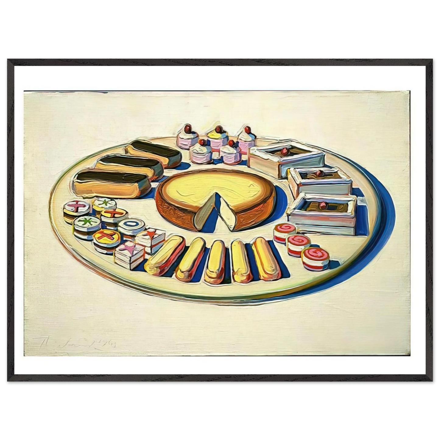 Wayne Thiebaud - French Pastries - 1963 Wall Art - 30x40 cm / 12x16 inches - Premium Wooden Framed Poster With Fine Art Paper-canvas - Black frame