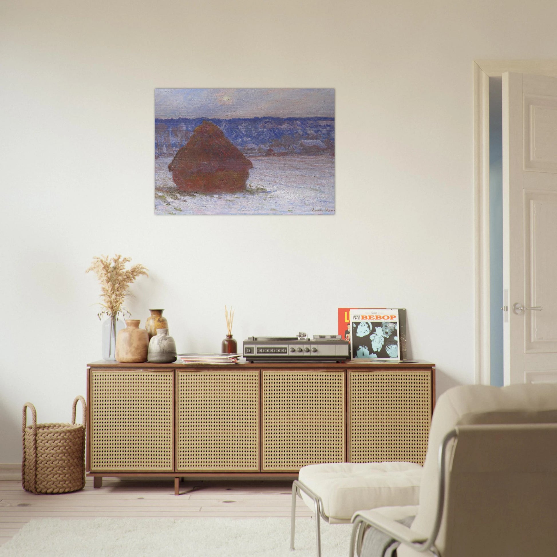 Stack of Wheat Snow Effect, Overcast Day - claude monet Brushed Aluminum Print - 70x100 cm / 28x40 inches | claude monet Aluminum Print | claude monet Prints