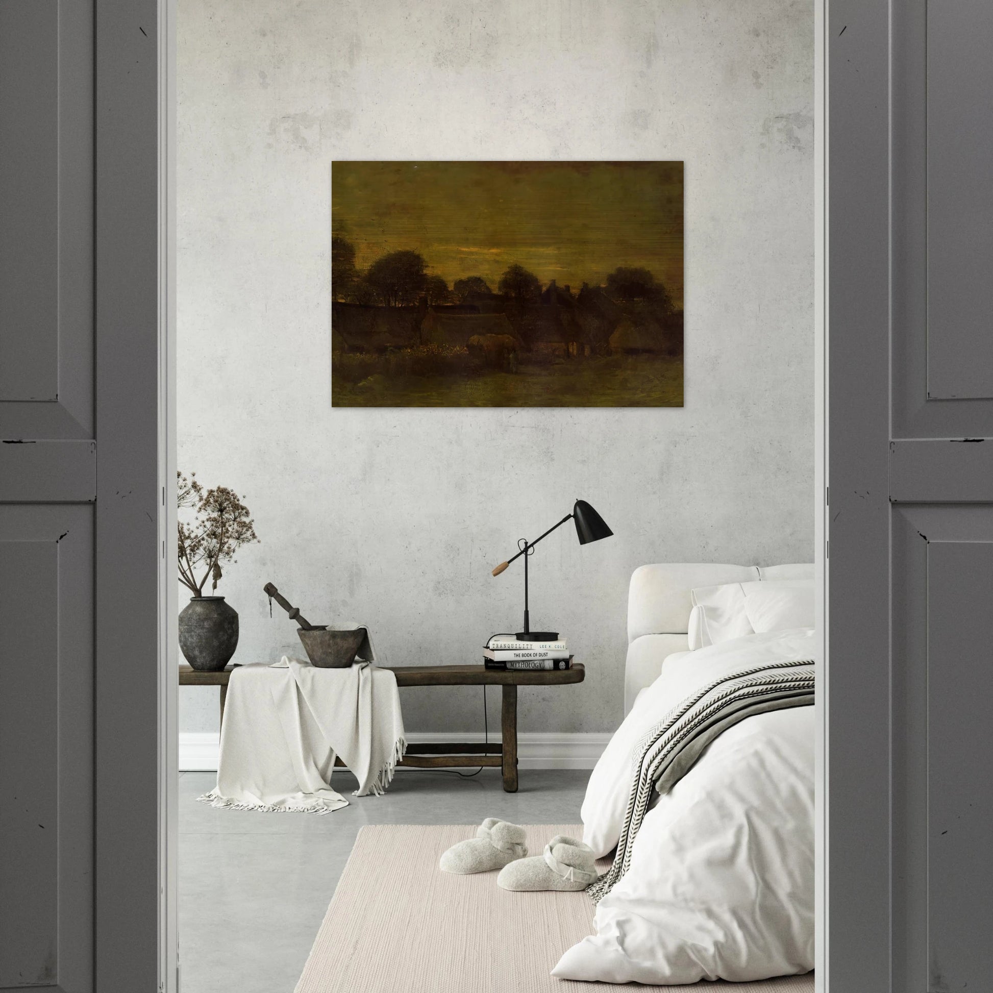 Village at sunset - Vincent van Gogh Brushed Aluminum Print - 70x100 cm / 28x40 inches | Vincent van Gogh Aluminum Print | Vincent van Gogh Prints