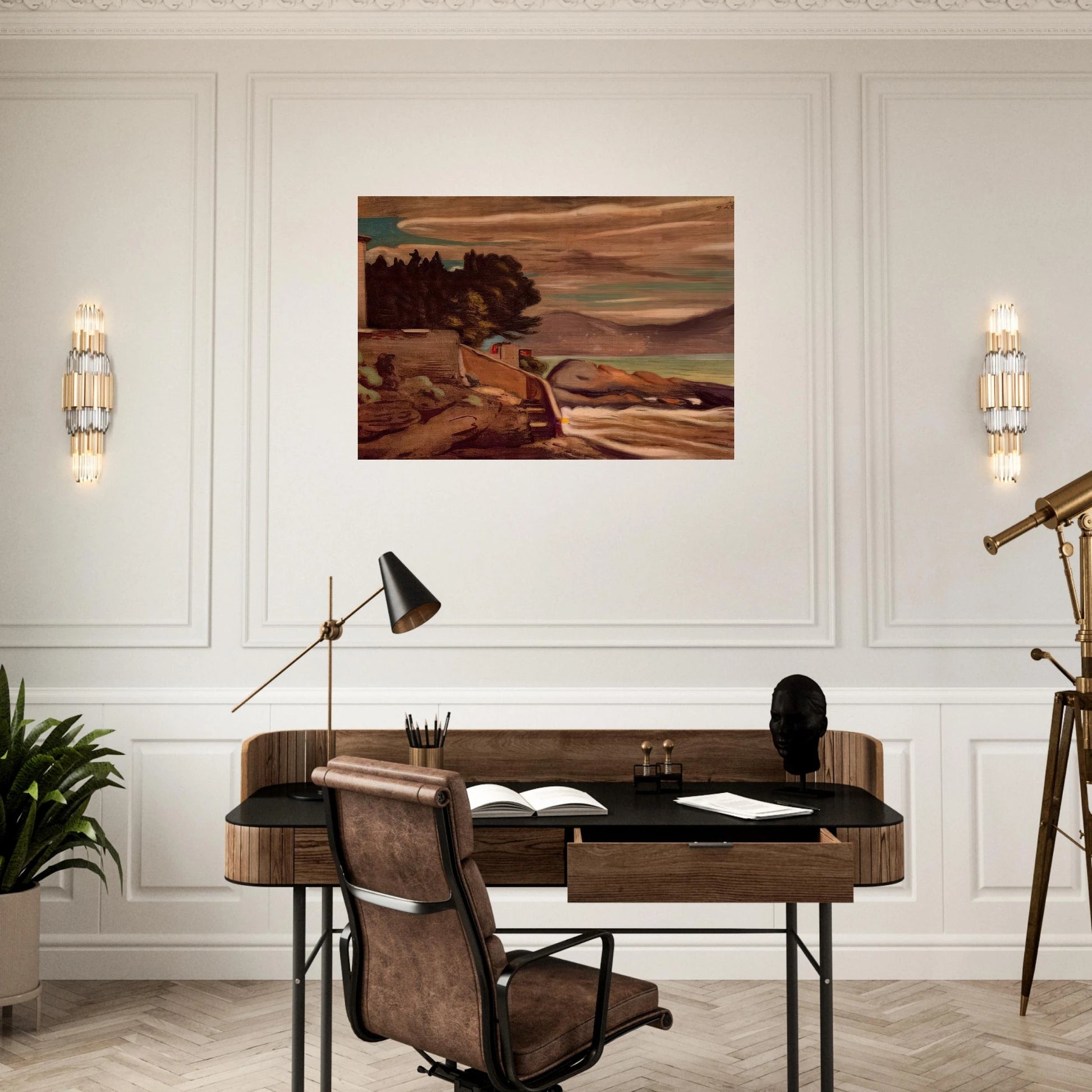LANDSCAPE NEAR GENOVA - Giorgio de Chirico Brushed Aluminum Print - 70x100 cm / 28x40 inches | Giorgio de Chirico Aluminum Print | Giorgio de Chirico Prints