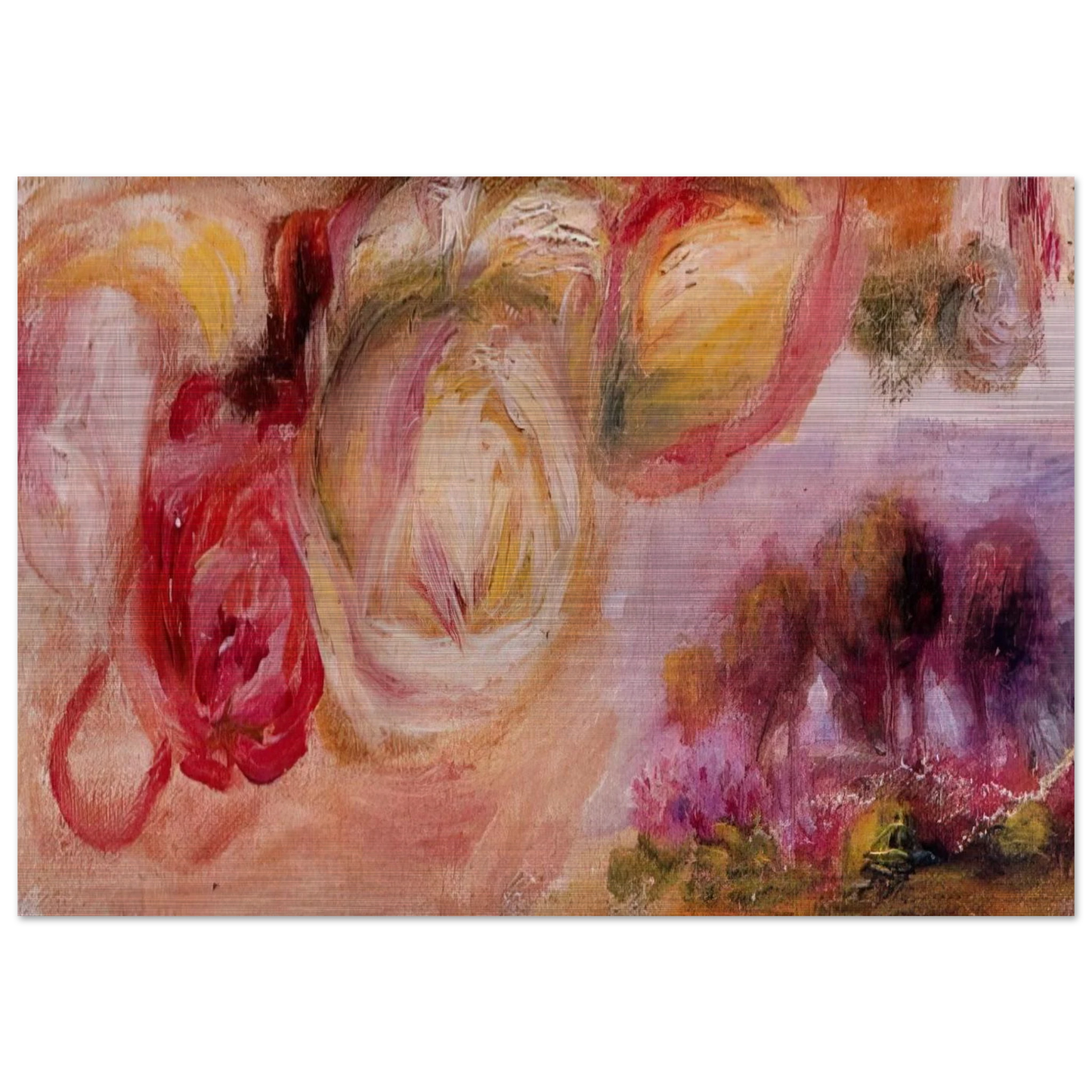 Roses with a Landscape - Pierre-Auguste Renoir Brushed Aluminum Print - 70x100 cm / 28x40 inches | Pierre-Auguste Renoir Aluminum Print | Pierre-Auguste Renoir Prints
