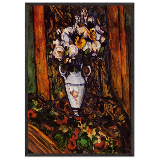 Still Life Vase with Flowers - Paul Cezanne 70x100 cm / 28x40 inches Framed Art Print – Black Wooden Frame