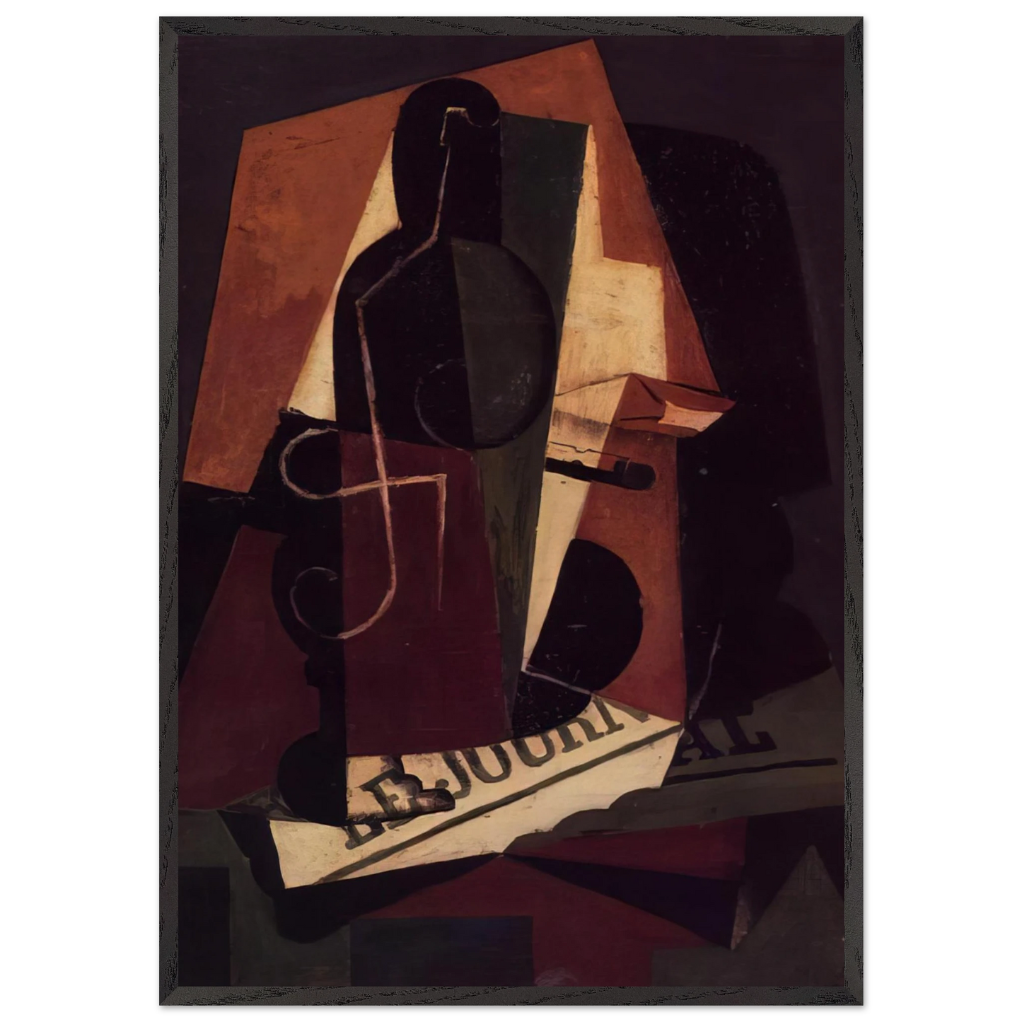 BOTTLE AND GLASS - Juan Gris 70x100 cm / 28x40 inches Framed Art Print – Black Wooden Frame